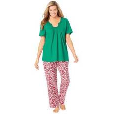 Woman Within Women Tops Woman Within Plus Embroidered Short-Sleeve Sleep Top in Tropical Emerald Size 4X