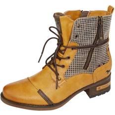 Amarillo - Mujer Botines de Tobillo Mustang Schnürstiefelette mit modischem Hahnentritt-Muster