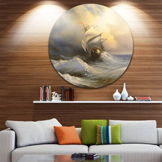 Vases Design Art 'Vessel Stormy Sea' Seascape Glossy Large Disk Metal Wall Vase