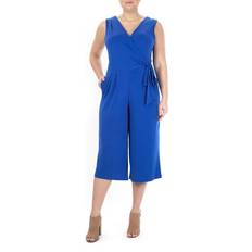 Turquoise - Women Jumpsuits & Overalls Nina Leonard Surplice Wrap Cropped Jumpsuit - Deep Sea