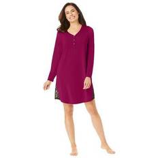 Woman Within Women Tops Woman Within Plus Henley Sleepshirt Lace Detail in Pomegranate Size 5X