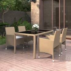 Beige Terras eethoeken vidaXL 5-delige Tuinset Poly Rattan en Gehard Glas Beige