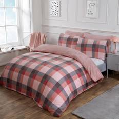 Dreamscene Blush Check Teddy Fleece Duvet Cover Grey, Pink