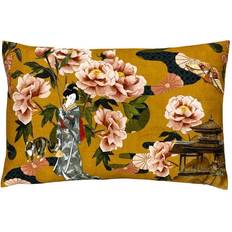 Paoletti Geisha Floral Cushion Ochre Complete Decoration Pillows Yellow