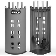 Plata Juegos de accesorios para chimenea tectake Accesorios para chimenea 5 piezas con soporte gris