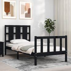 Beds & Mattresses vidaXL Frame with Headboard Black Wood Black