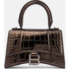 Totes & Shopping Bags Balenciaga Hourglass Extra Small Croc Embossed Convertible Crossbody Dark Bronze/Silver