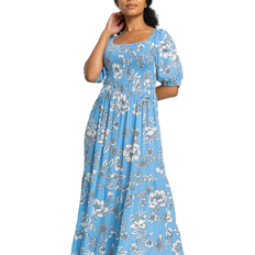 Roman Petite Floral Print Shirred Bodice Maxi Dress - Blue