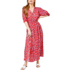 Roman Petite Floral Print Shirred Maxi Dress - Red