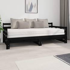 Letto Giorno Divani vidaXL Dormeuse Estraibile Nera In Legno Massello Di Pino 2x (90x200)cm Divano