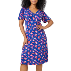 Roman Petite Floral Print Stretch Dress - Navy