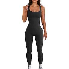 Yoga Jumpsuits & Overalls OQQ Women's Yoga Ribbed One Piece Sleeveless Jumpsuits - Black