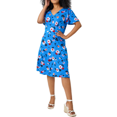 Roman Petite Floral Print Stretch Dress - Turquoise