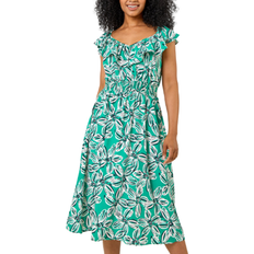 Roman Petite Floral Shirred Waist Dress - Green