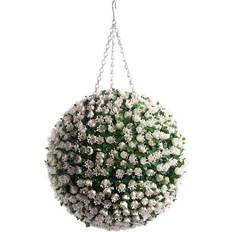 Artificial 38cm White Rose Basket Flower Topiary Ball