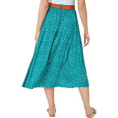 Roman Ditsy Floral Print Belted Midi Skirt - Green