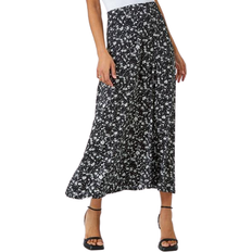 Roman Ditsy Floral Print Midi Skirt - Black