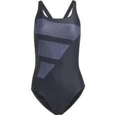 Elastan/Lycra/Spandex Badeanzüge Adidas Big Bars Graphic Swimsuit - Black/Silver Violet/White