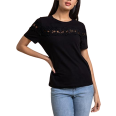 Roman Lace Detail Jersey T-Shirt - Black