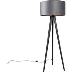 QAZQA Stativ Sort med Skjerm Grå 50 cm Gulvlampe