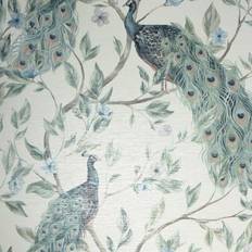 Wallpapers Arthouse Keeka Bird Navy Blue Wallpaper Peacock Floral Feathers Natural Modern