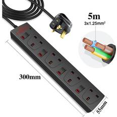 4 gang socket ExtraStar 4 Gang Individually Switched Surge-Protected Extension Lead Black 5m