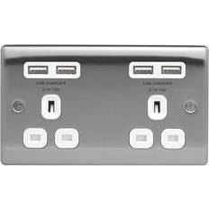 Double charger BG Nexus Metal 13 A Double Socket Outlet with USB Charger NBS24U44W