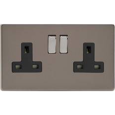 Wall Outlets sale Varilight Grey Double 13A Switched Socket With Black Inserts