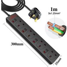 4 gang socket ExtraStar 4 Gang Individually Switched Surge-Protected Extension Lead Black 1m