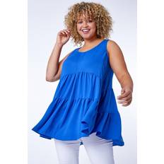 Blue Tank Tops Roman Curve Plain Tiered Vest Top - Blue