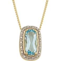 Elongated Sky Blue Topaz Diamond Yellow Gold Surround Pendant GP2300T