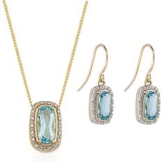 Elongated Sky Blue Topaz And Diamond Surround Drop Earrings