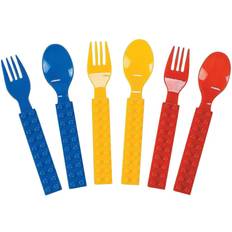 Red Disposable Flatware Fun Express Color brick party plastic fork & spoon set, party supplies, 16 pieces