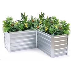 Pots, Plants & Cultivation LuxenHome L-Shaped Galvanized Steel Raised Garden Bed, WHPL1667