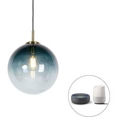 Blå - D Pendler QAZQA Smart Hængelampe Messing Med Havblåt Glas 33 cm Inkl Wifi ST64 Pendel