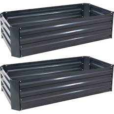 Pots, Plants & Cultivation Sunnydaze Set of 2 Corrugated Galvanized Steel Raised Garden Beds