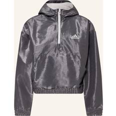 Hopea Takit Adidas Dance Loose Fit Woven Half-Zip Hooded Track Top - Grey Six/Grey Two/Silver Metallic