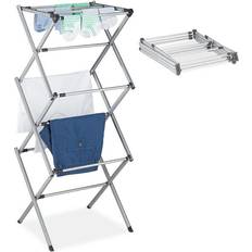 Metal clothes Relaxdays Laundry Stand, Foldable & Extendable Tower, 11 Rails, Space-saving Clothes Drying Rack, Metal, Grey