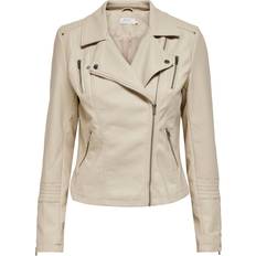 Cuero Chaquetas Only Biker Imitation Leather Jacket - Grey/Silver Lining