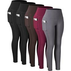 Cotton yoga pants Chrleisure High Waisted Tummy Control Workout Yoga Pants 5-pack - Black/Grey/Brown/Burgundy