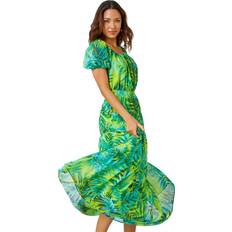 Roman Palm Print Tiered Maxi Dress