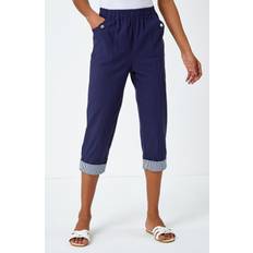 Roman Contrast Detail Cropped Stretch Trouser in Navy