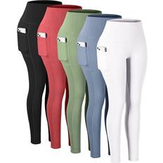 Tights Chrleisure High Waisted Tummy Control Workout Yoga Pants 5-pack - Black/Raspberry Red/Green/Blue/White