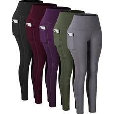 Tights Chrleisure High Waisted Tummy Control Workout Yoga Pants 5-pack - Black/Army Green/Grey/Purple/Cassis