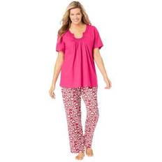 Woman Within Clothing Woman Within Plus Embroidered Short-Sleeve Sleep Top in Raspberry Sorbet Size 3X