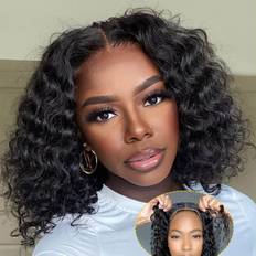 Hair Products Domiso Glueless 4x4 Deep Wave Bob Wig 10 inch Natural Black