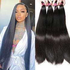 Yisea Brazilian Virgin Straight Human Hair Extensions 28 inches Natural Color 4-pack