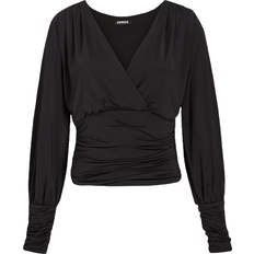 Women - XXS Blouses Express Silky V-Neck Ruched Top - Pitch Black