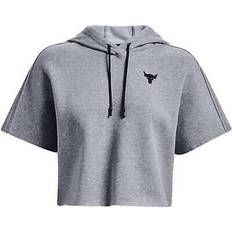 Under Armour Women's Project Rock Fleece Short Sleeve Hoodie - Steel Medium Heather/Black