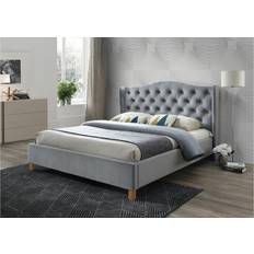 Lit Double En Tissu De Velours - Aspen Pour Matelas 160 x 200 cm - Gris